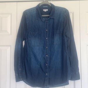 Denim long sleeve double front pocket button up shirt. Merona Sz. X-large